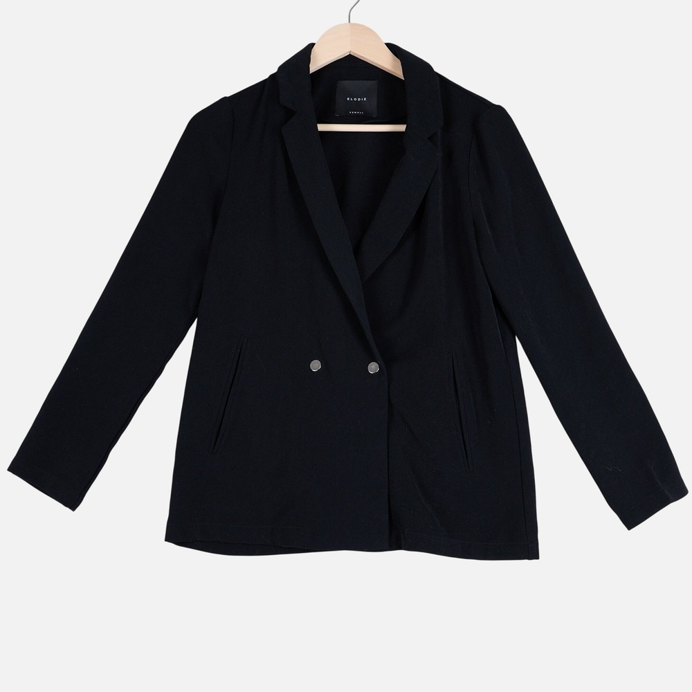 Elodie Womens Black Double Breasted Snap Front Blazer Jacket XS CJEY3126